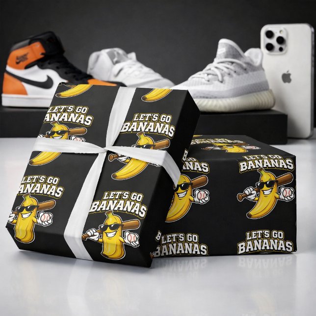 Låt oss gå bananas Retrobaseboll Banana Roligt Presentpapper (Skapare uppladdad)