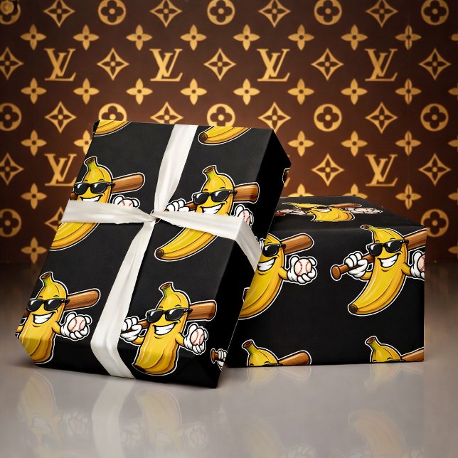 Låt oss gå bananas Retrobaseboll Banana Roligt Presentpapper (Skapare uppladdad)