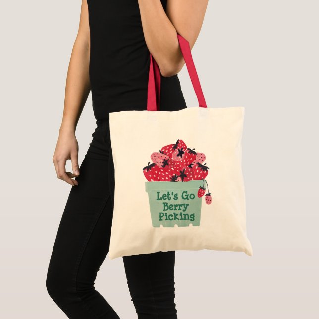 Låt oss Gå Berry Picking Strawberry Tote Bag Tygkasse (Framsida (produkt))