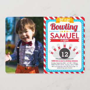 Låt oss gå Bowling Födelsedagsfest Fotoinbjudan Inbjudningar