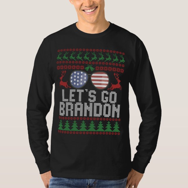 Låt oss gå Brandon Ugly jul Sweater Patriotic T Shirt (Framsida)