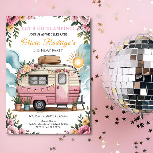 Låt Oss Gå Glamping Flickas Boho Husbil Födelsedag Inbjudningar