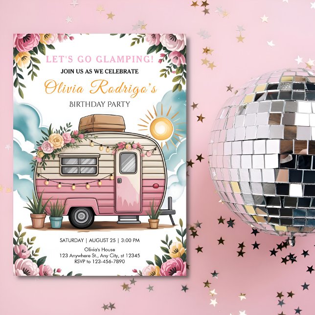 Låt Oss Gå Glamping Flickas Boho Husbil Födelsedag Inbjudningar (Skapare uppladdad)