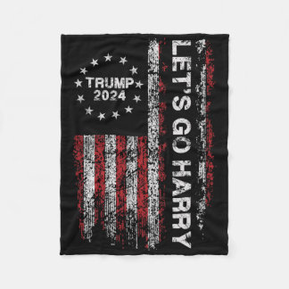 Låt oss gå Harry Rollig Trump 2024 USA Flagga Vint Fleecefilt