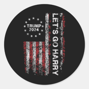 Låt oss gå Harry Rollig Trump 2024 USA Flagga Vint Runt Klistermärke
