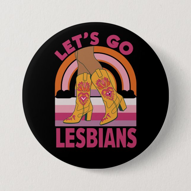 Låt oss gå lesbiska LGBTQ Pride Month Cowgirl Knapp (Framsida)