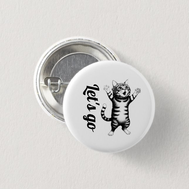 Låt Oss Gå Nyckfull Randig Tabby Katt Vit Pin Knapp (Framsida & baksida)