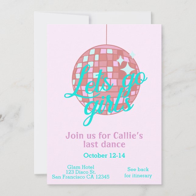 Låt oss gå på tjejer Last Disco Bachelorette Inbjudningar (Framsida)