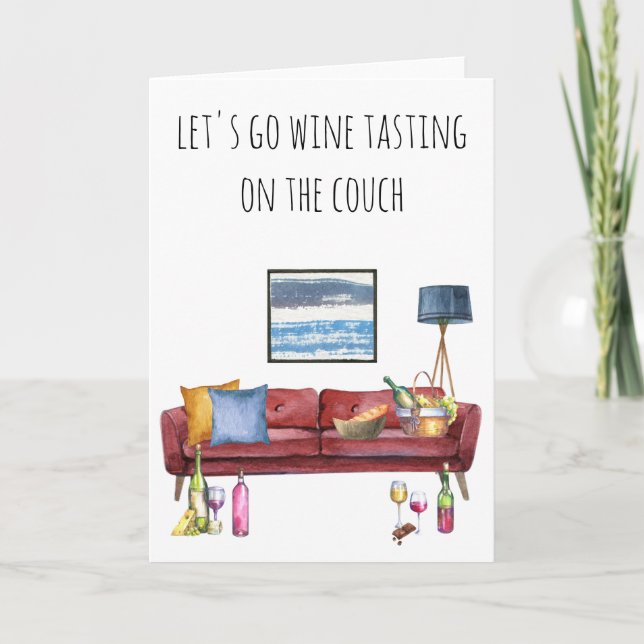 Låt oss gå på vintasting på soffan kort (Framsida)