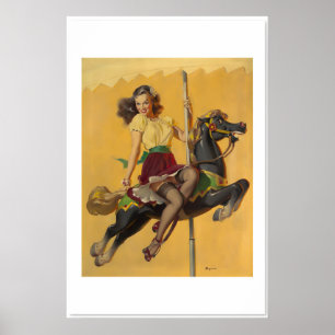 Låt oss gå runt tillsammans Elvgren Karusellhäst Poster