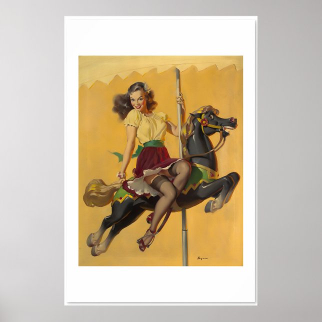 Låt oss gå runt tillsammans Elvgren Karusellhäst Poster (Framsidan)