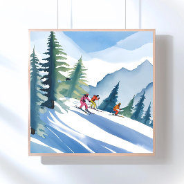 Låt oss gå Skiing | Winter Watercolor Poster