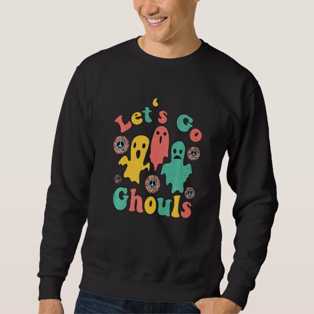 Låt oss gå spöken Ghost Flowers Halloween-kostym R Lång Ärmad Tröja (Framsida)