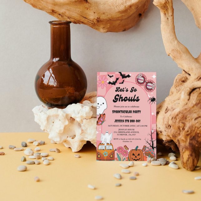 Låt oss gå spöken Halloween Retro Groovy Födelseda Inbjudningar (Skapare uppladdad)