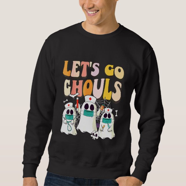 Låt Oss Gå Spöken Halloween Spöke Groovy Retro 70- Lång Ärmad Tröja (Framsida)