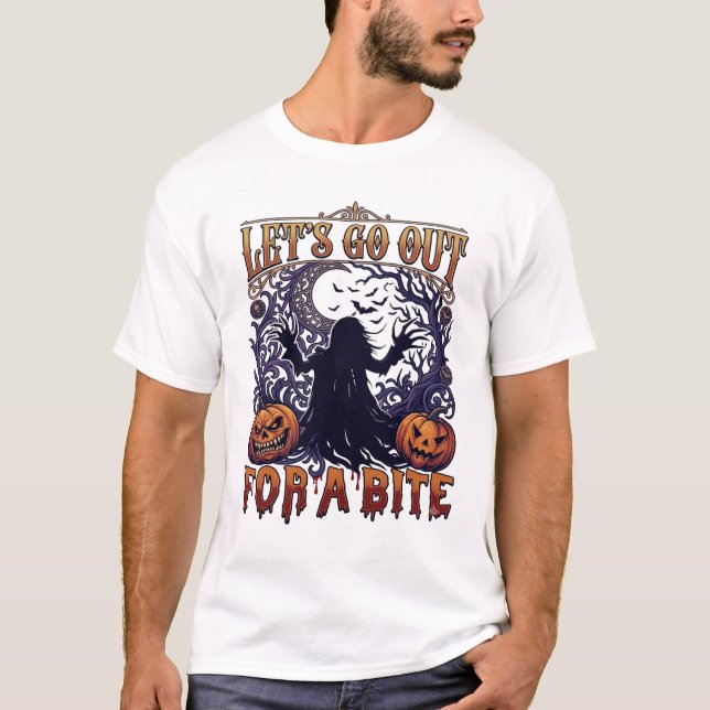 Låt Oss Gå Ut Bita Spök Pumpa Fladdermöss Måne T Shirt (Framsida)