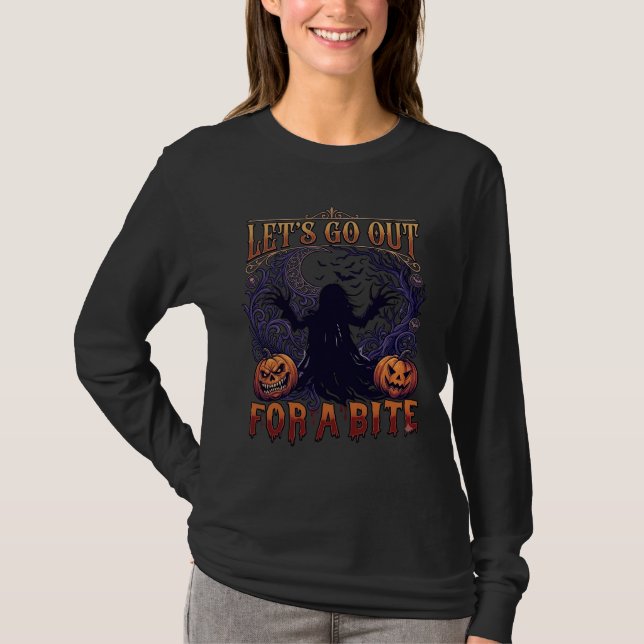 Låt Oss Gå Ut Bita Spöken Pumpa Fladdermöss Måne T Shirt (Framsida)