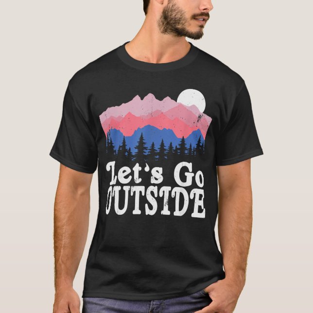 Låt Oss Gå Ut Retro Berg Camping Utomhus T Shirt (Framsida)