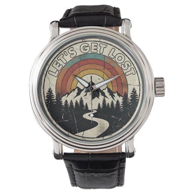 Låt Oss Gå Vilse Retro Bergs Äventyr Utomhus Armbandsur (Framsida)