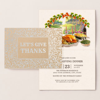 Låt oss Ge tack. Thanksgiving Middag Inbjudan Folierat Kort