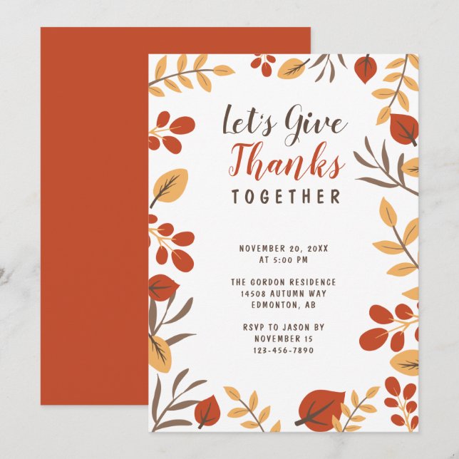 Låt oss Ge tack, Thanksgiving - middagsblomma Inbjudningar (Fram/baksida)