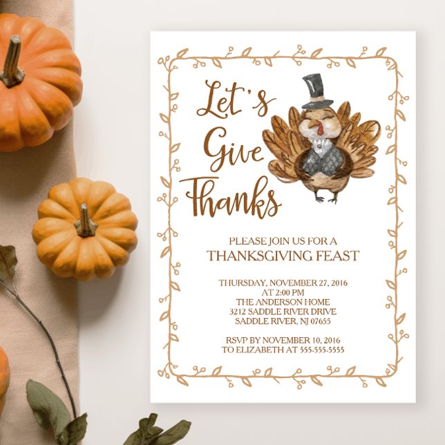 Låt oss Ge Tack Turkiet Thanksgiving Party Inbjudningar (Skapare uppladdad)