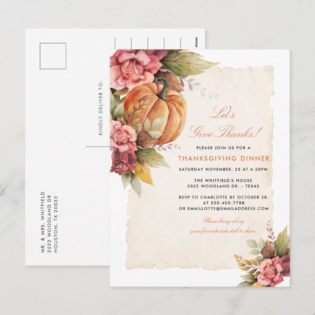 Låt oss Ge-Thanksgivingens middag Helg Vykort (Fram/baksida)