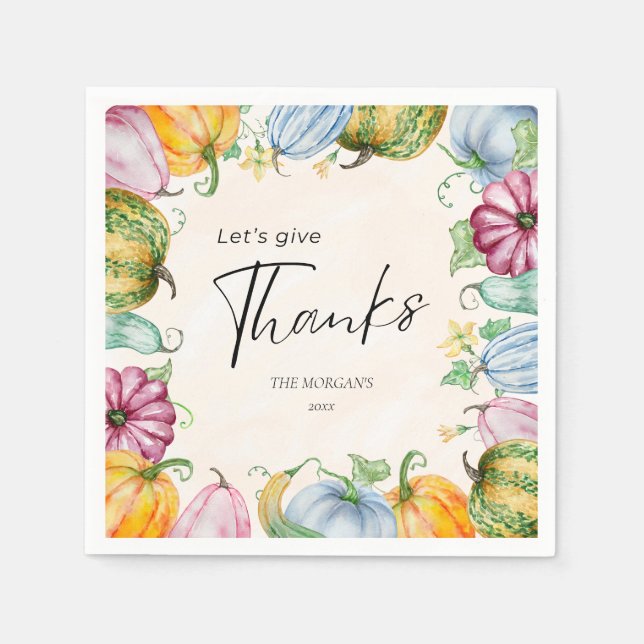 Låt oss Ge Watercolor Pumpkin-Thanksgiving Pappersservett (Framsidan)