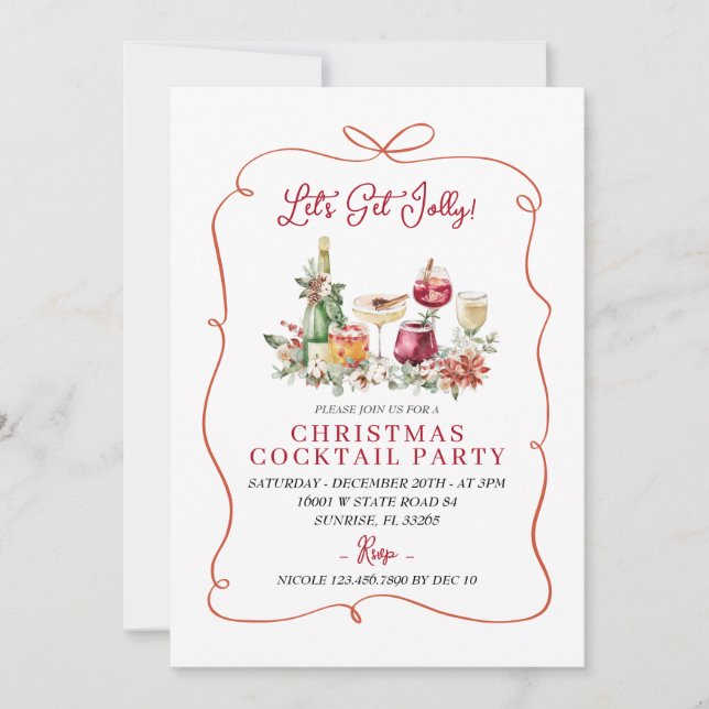 Låt oss Get Jolly Winter Cocktail Hand plockade Pa Inbjudningar (Framsida)