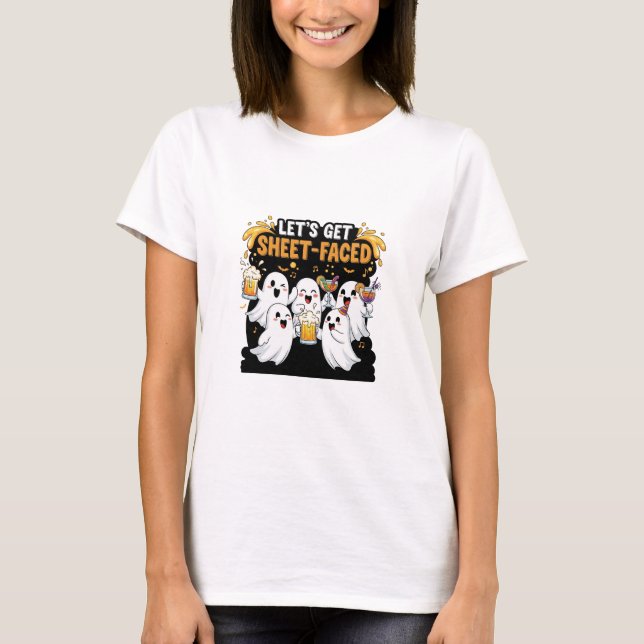 Låt oss Get Lakan-Faced Funny Ghost Halloween T Shirt (Framsida)
