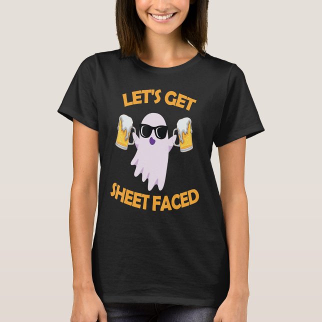 Låt oss Get Lakan Faced Ghost Halloween Pumpkin T Shirt (Framsida)