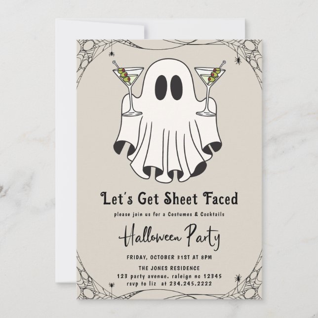 Låt oss Get Lakan Faced Martini Halloween fest Inbjudningar (Framsida)