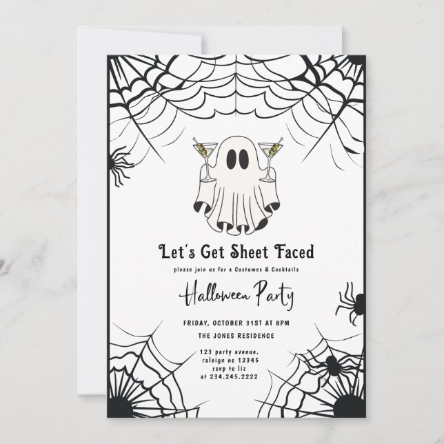 Låt oss Get Lakan Faced Martini Halloween fest Inbjudningar (Framsida)
