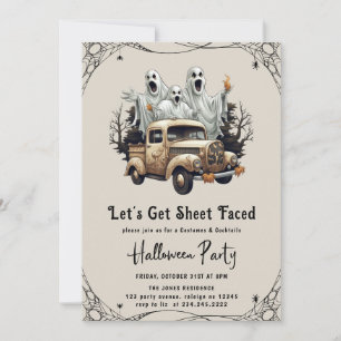 Låt oss Get Lakan Faced Vuxen Halloween fest Invit Inbjudningar