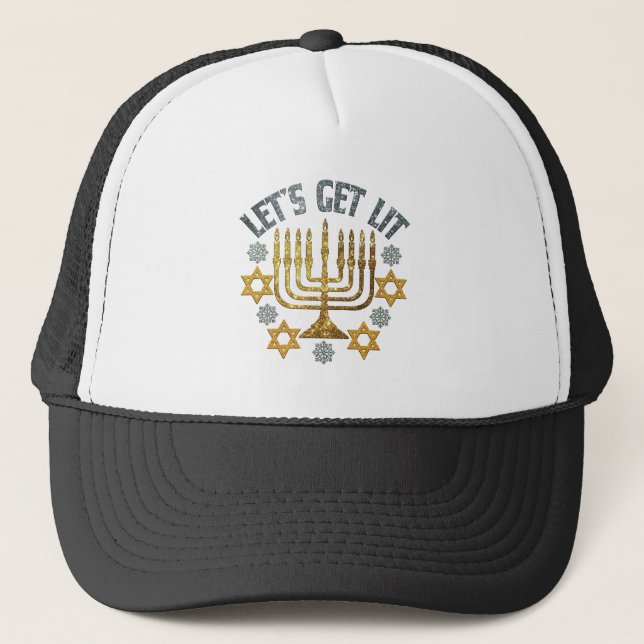 Låt oss Get Lit - Lycklig Hanukkah Jewish Helgdag  Keps (Framsida)