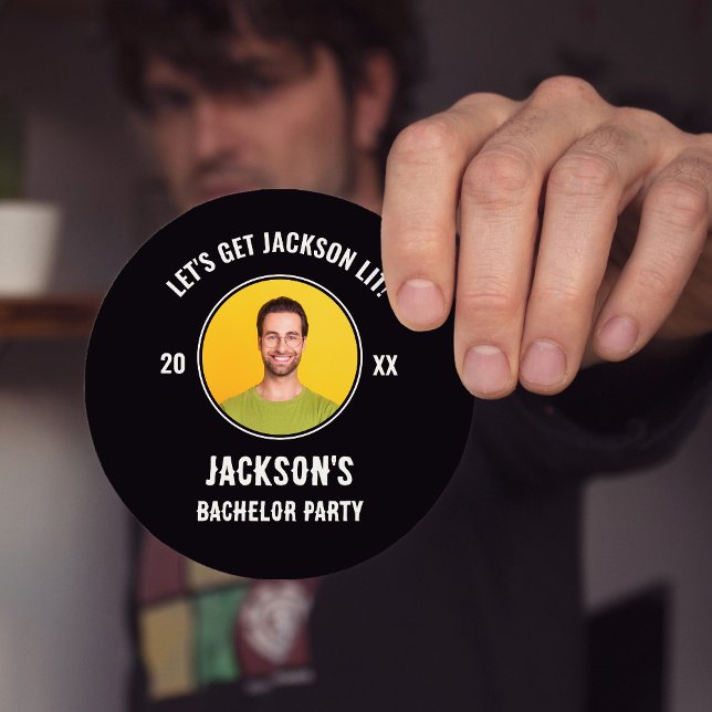 Låt oss Get Lit Photo Bachelor Party Underlägg Papper Rund (Let's Get Lit Photo Bachelor Party Round Paper Coaster in Black and White)