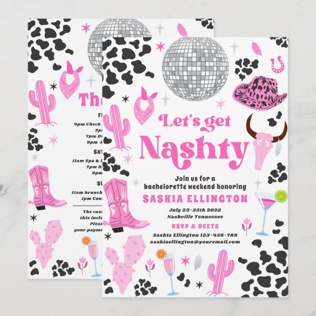 Låt oss Get Nashty Bachelorette Helg Itinerary Inbjudningar (Fram/baksida)