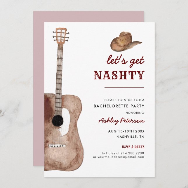Låt oss Get Nashty Nashville Nash Bachelorette Par Inbjudningar (Fram/baksida)