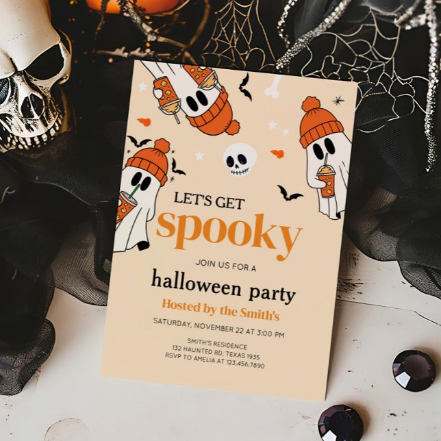 Låt oss Get Spooky Pumpkin Ghost Halloween fest Inbjudningar (Let's Get Spooky Halloween Party Invitation)