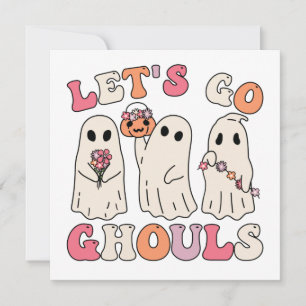 Låt oss Ghouls Groovy Ghost med Vintage Flowers Inbjudningar