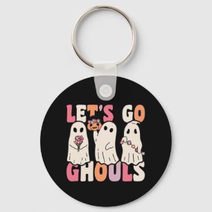 Låt oss Ghouls Groovy Ghost med Vintage Flowers Nyckelring