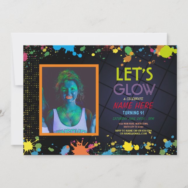 Låt oss glöd i Mörkens Födelsedagsfest Foto Neon Inbjudningar (Framsida)