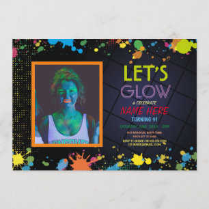 Låt oss glöd i Mörkens Födelsedagsfest Foto Neon Inbjudningar