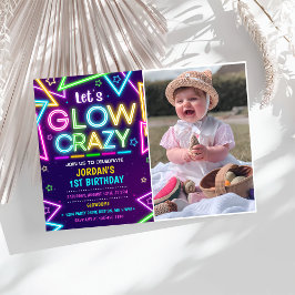 Låt oss GLOW Crazy Neon Colorful Birthday Photo Inbjudningar