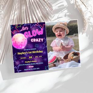 Låt oss GLOW Crazy Neon Colorful Födelsedagsfest Inbjudningar