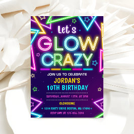 Låt oss GLOW Galen Neon Färgglad Födelsedagsfest  Inbjudningar
