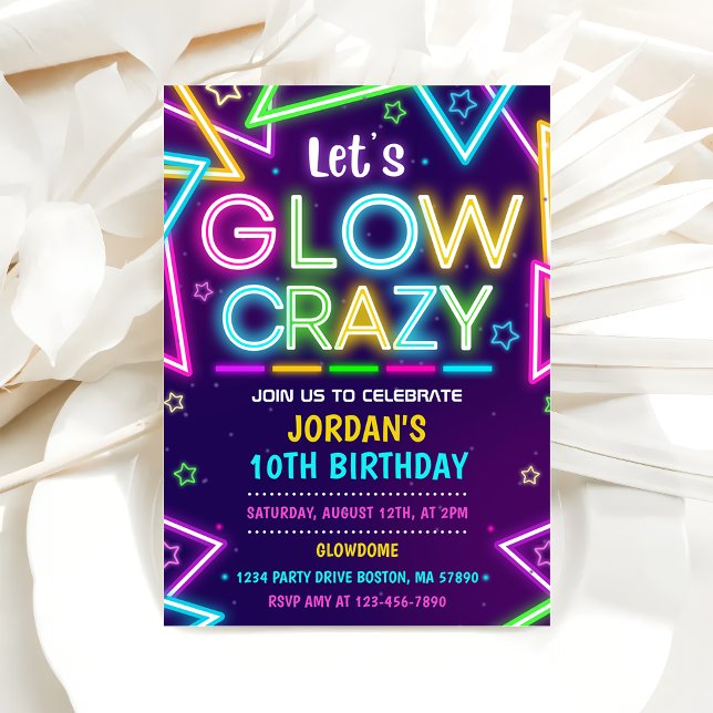 Låt oss GLOW Galen Neon Färgglad Födelsedagsfest  Inbjudningar (Skapare uppladdad)