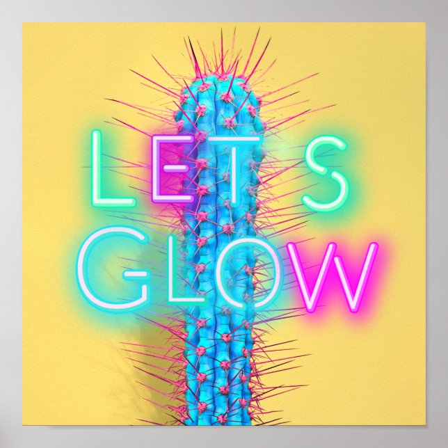 Låt oss GLOW Neon Cactus Funky Party Festival Danc Poster (Framsidan)