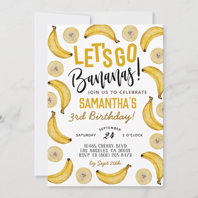 Låt oss Go Bananas Birthday-inbjudan Inbjudningar (Framsida)
