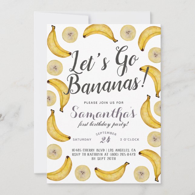 Låt oss Go Bananas Birthday-inbjudan Inbjudningar (Framsida)